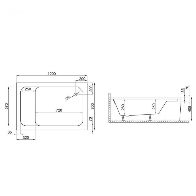 Dušas paliktnis dziļais Polimat RONI 120x80cm, 00683