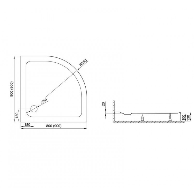Dušas paliktnis pusapaļš Polimat STANDARD 90x90cm, 00788