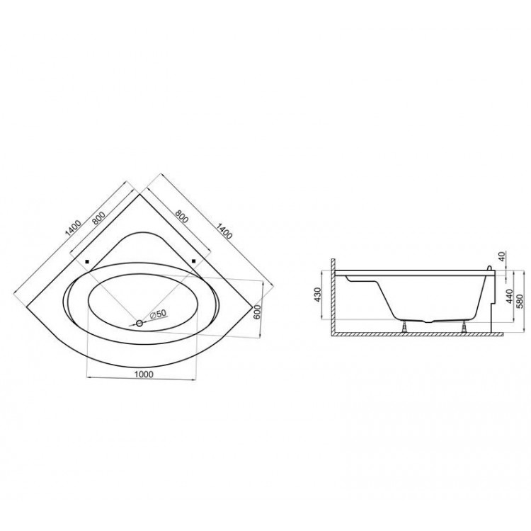 Stūra vanna Polimat STANDARD 2 140x140, 00254