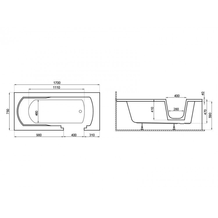 Vanna ar durtiņām Polimat AVO 170x75 cm, 00877