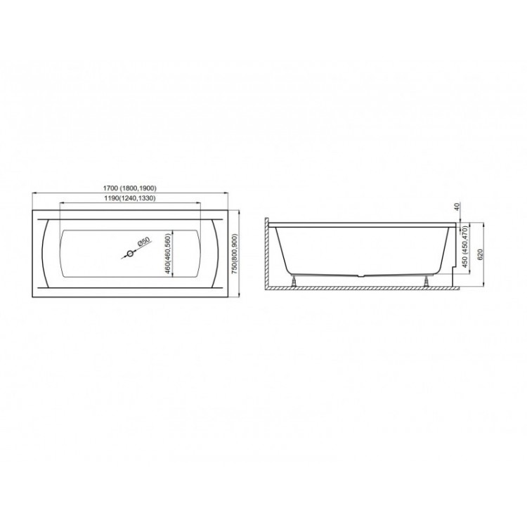 Taisnstūra vanna Polimat INES 170x75 cm, 00710