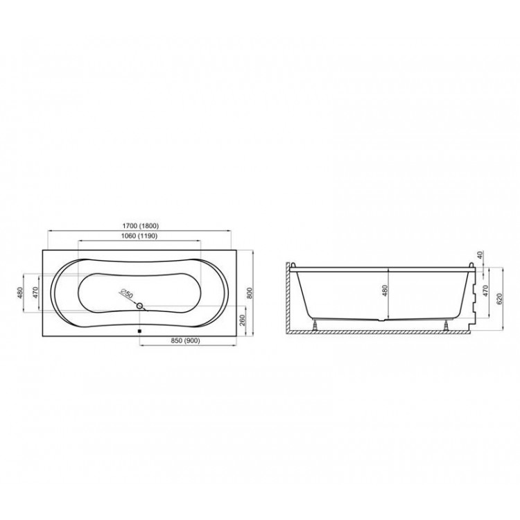 Taisnstūra vanna Polimat LONG 180x80 cm, 00429