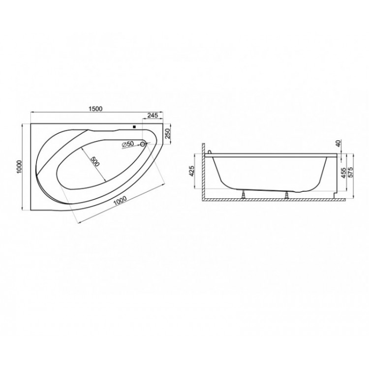 Stūra vanna Polimat MAREA 160x100 cm, 00534/532