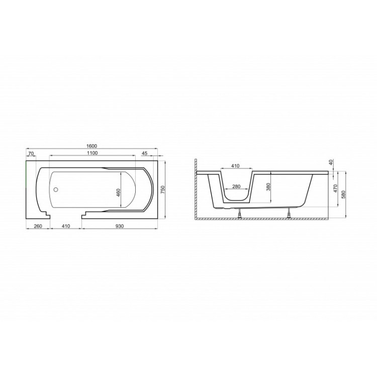 Vanna ar durtiņām Polimat VOVO 160x75 cm, 00741