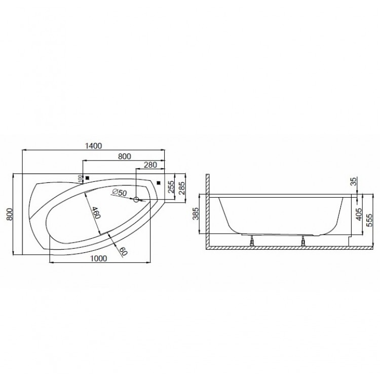 Stūra vanna Polimat FRIDA 140x80 cm, 00270/268