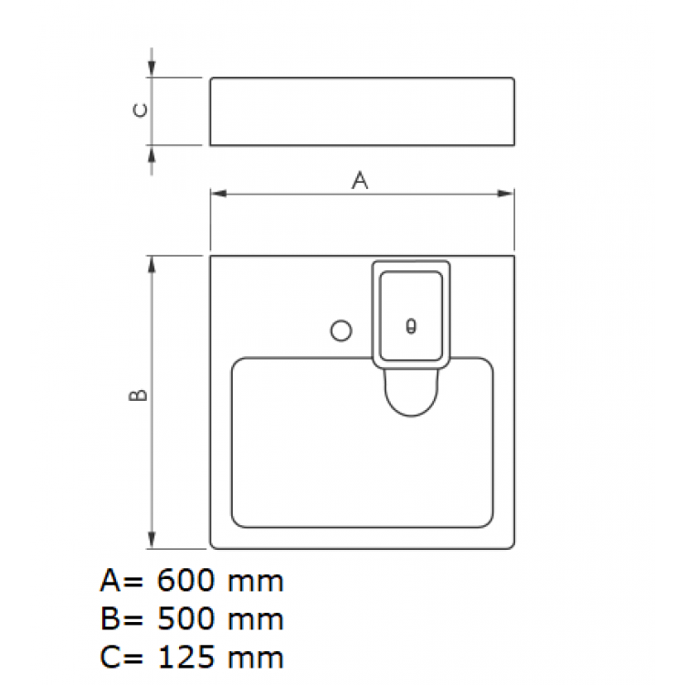Izlietne virs veļas mašīnas Polycer Compactino 60x50 cm, WBX-102