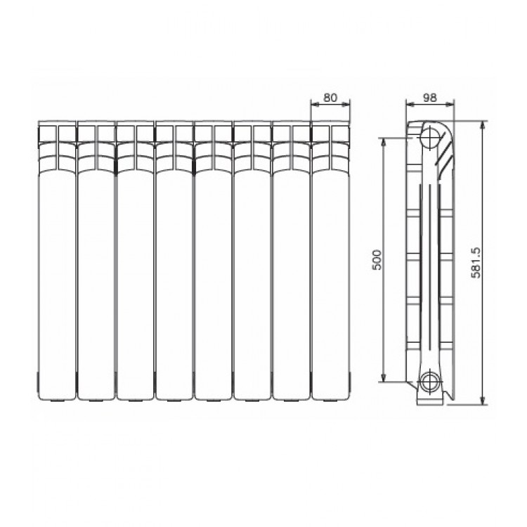 Alumīnija apkures radiators 720x582x98mm Ferroli PROTEO 5, 9 sekcijas
