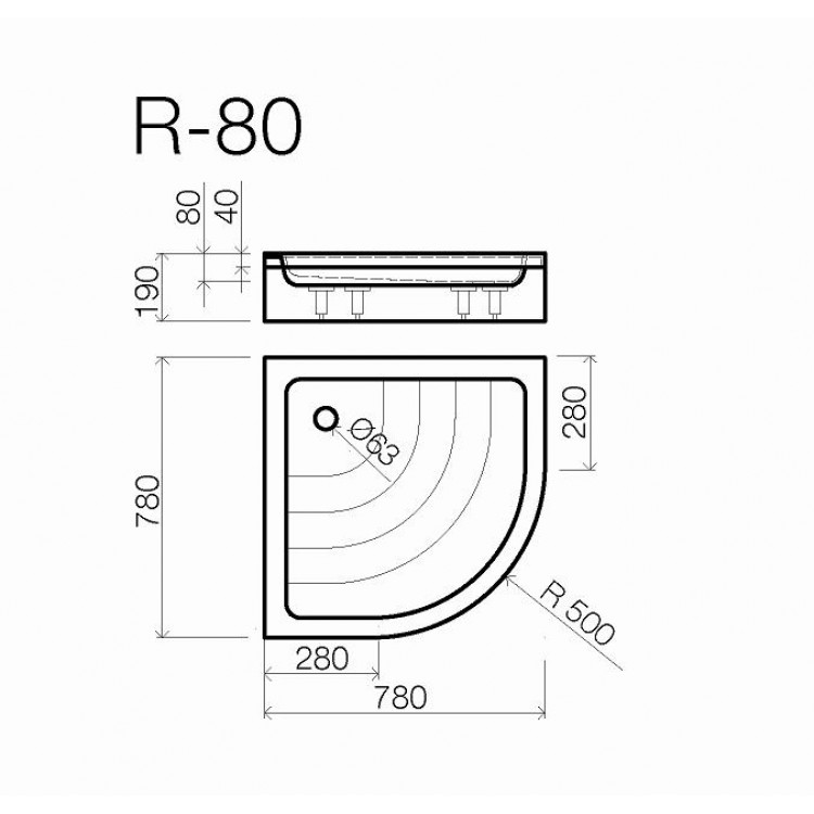 Dušas paliktnis pusapaļš Vispool R-80, 800x800