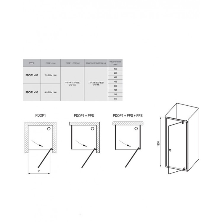 Dušas durvis RAVAK PIVOT PDOP1 90 cm, spīdīgs/hroms