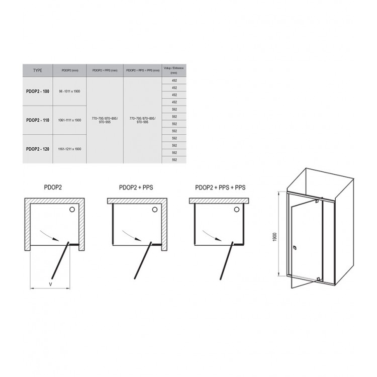 Dušas durvis RAVAK PIVOT PDOP2 120 cm, satīns