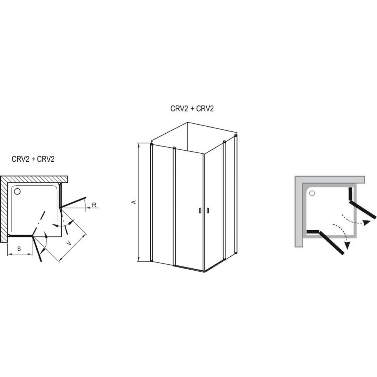 Dušas stūris kvadrātveida RAVAK Chrome 2xCRV2 80x80 cm, balts