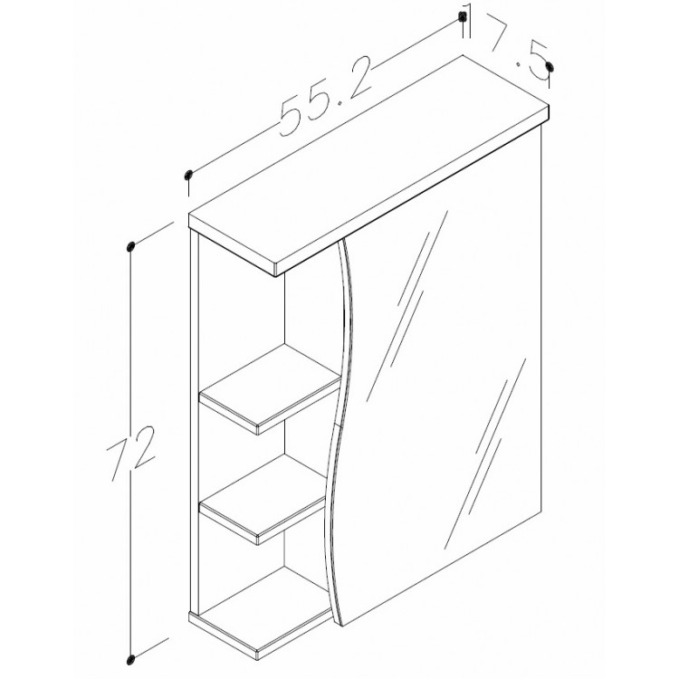 Vannas istabas skapītis ar spoguli RB PIANO 55cm RV55M