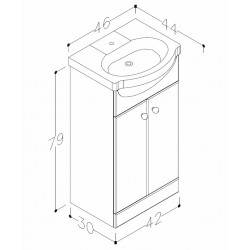 Vannas istabas skapītis ar izlietni RB PIANO 45cm VA45-1/P