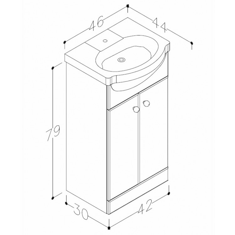 Vannas istabas skapītis ar izlietni RB PIANO 45cm VA45-1/P
