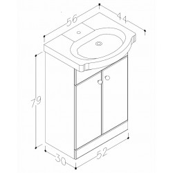 Vannas istabas skapītis ar izlietni RB PIANO 55cm VA55-1/P