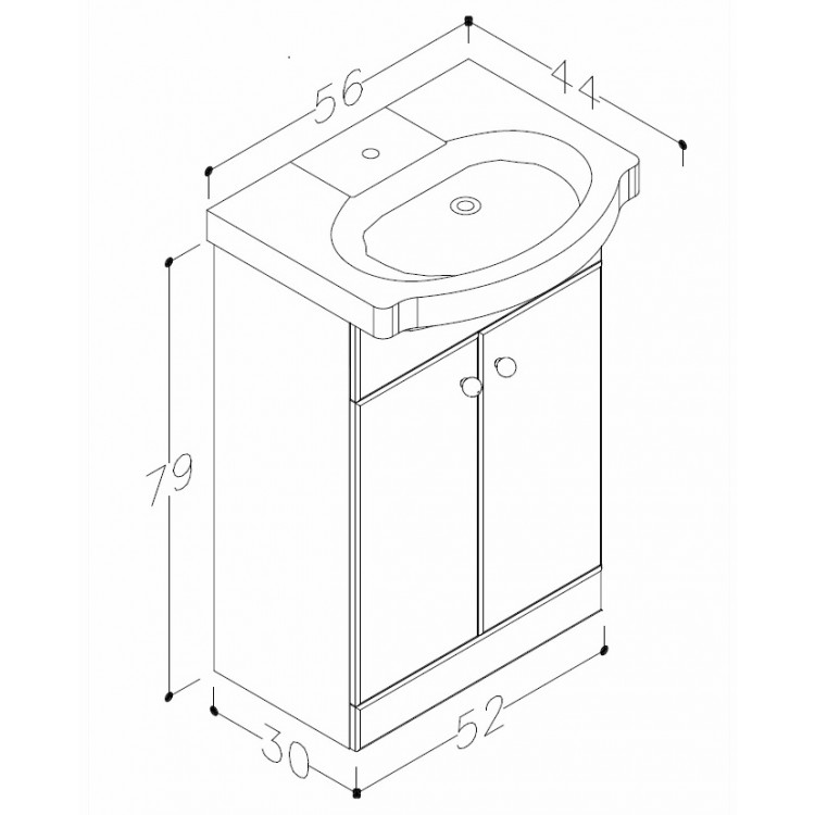 Vannas istabas skapītis ar izlietni RB PIANO 55cm VA55-1/P