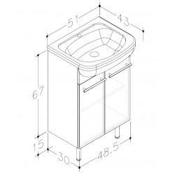 Vannas istabas skapītis ar izlietni RB QUADRO 50cm QA50-3/P