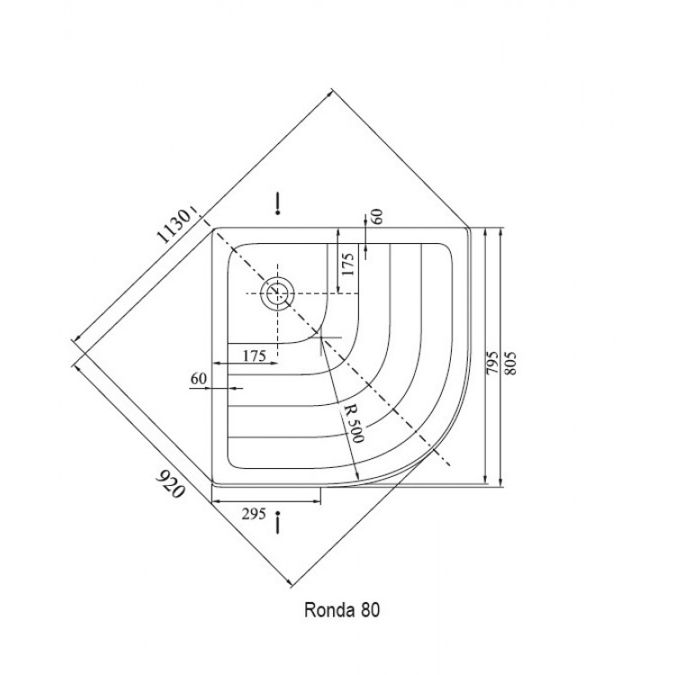 Dušas paliktnis pusapaļš RAVAK RONDA 80 PU