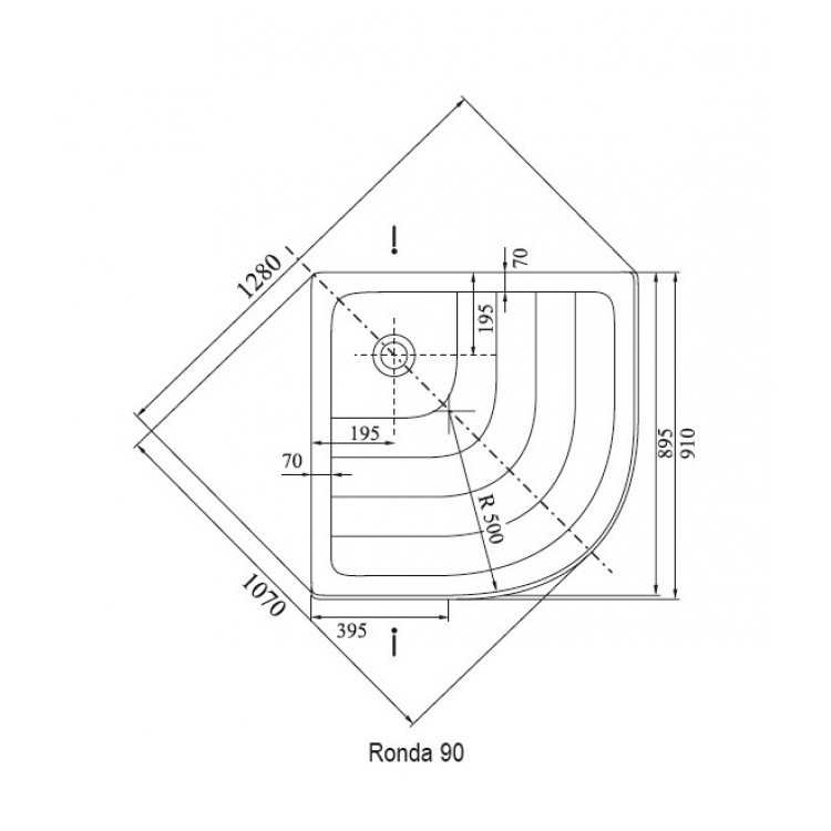 Dušas paliktnis pusapaļš RAVAK RONDA 90 PU