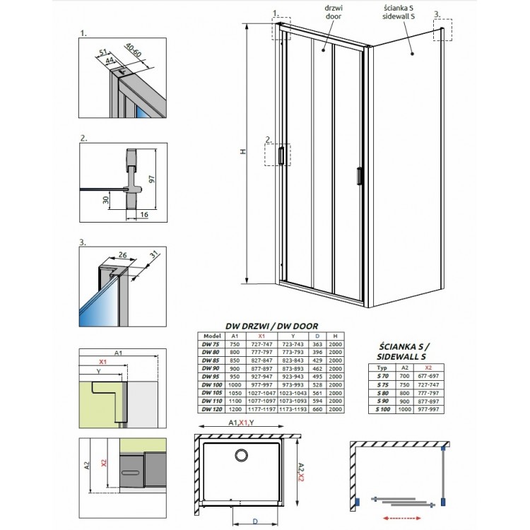 Dušas stūris taisnstūra Radaway EVO DW+S 120x80 cm