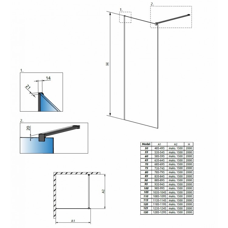 Dušas siena Radaway Modo New Black II Factory 155x200cm