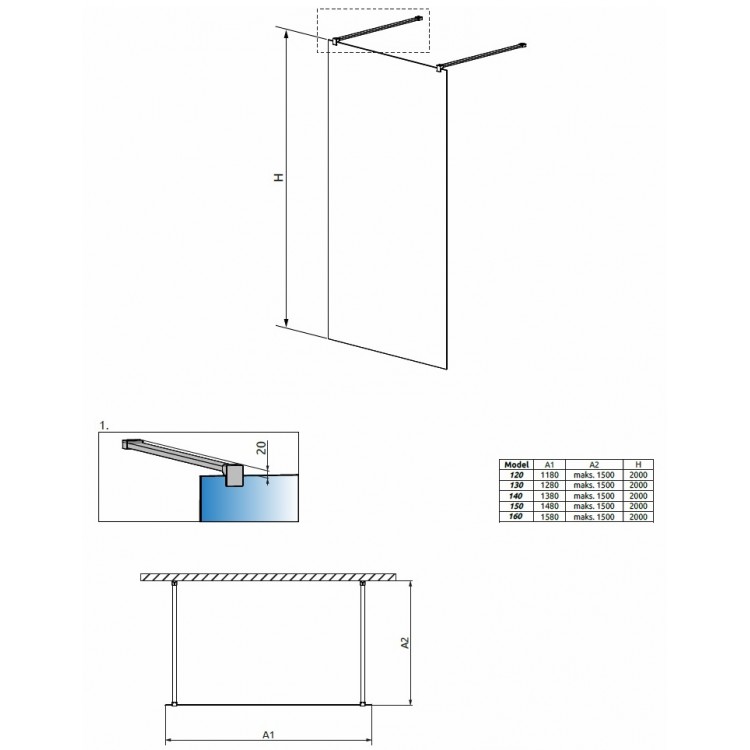 Dušas siena Radaway Modo New I 120x200cm