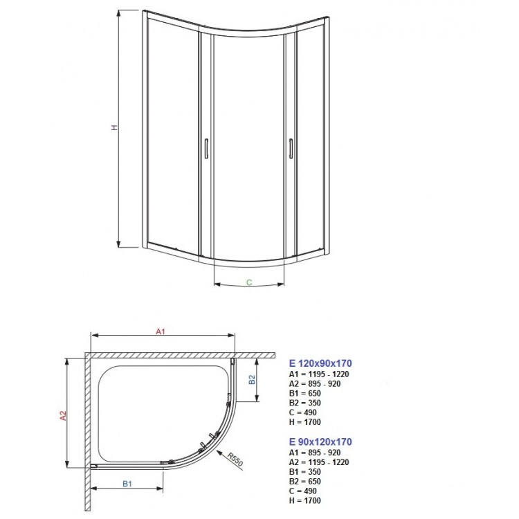 Dušas stūris pusapaļš Radaway  Premium Plus E 120x90 cm