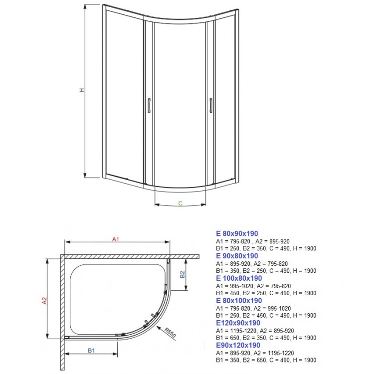 Asimetriska dušas kabīne Radaway Premium Plus E 120x90cm
