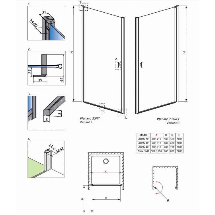 Dušas durvis Radaway NES DWJ I 100 L/R