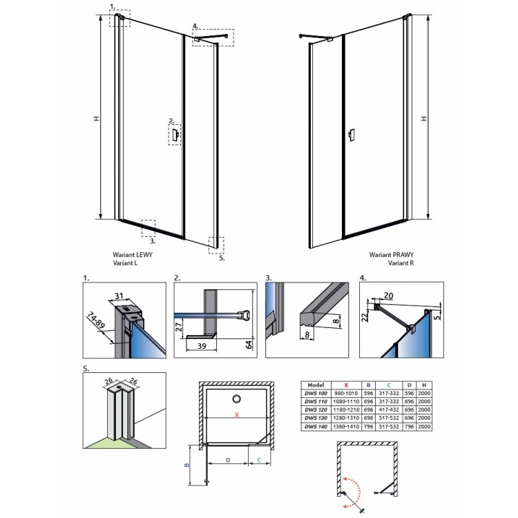 Dušas durvis Radaway NES DWS 120 L/R