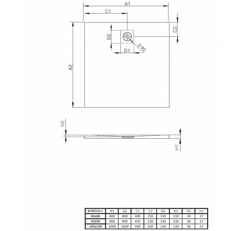Dušas paliktnis kvadrātveida Radaway KYNTOS C 80x80cm