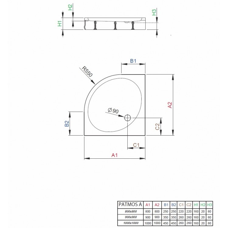 Dušas paliktnis pusapaļš Radaway Patmos A 80x80 ,balts