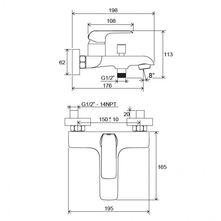 Vannas un dušas maisītājs RAVAK FLAT FL 022.00/150, X070119