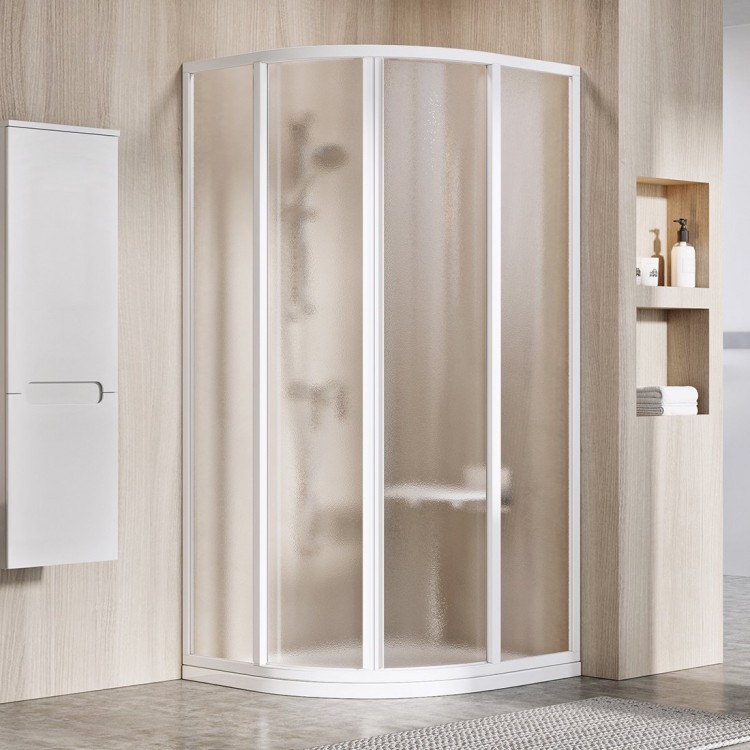 Dušas stūris pusapaļš RAVAK SKCP4 90x90cm, balts/grape