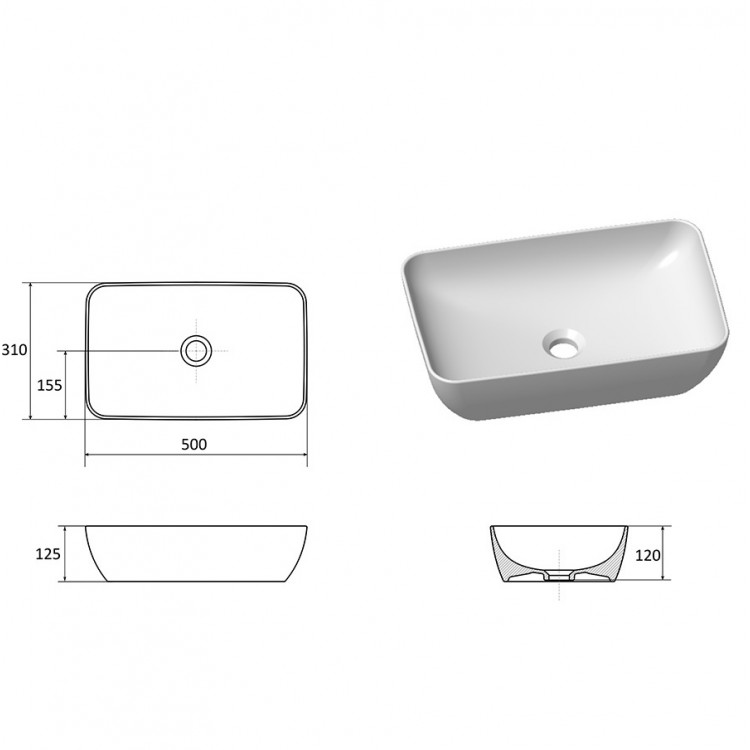 Vannas istabas uzliekamā izlietne Ravak Uni 500R Slim 50x31cm, melna matēta