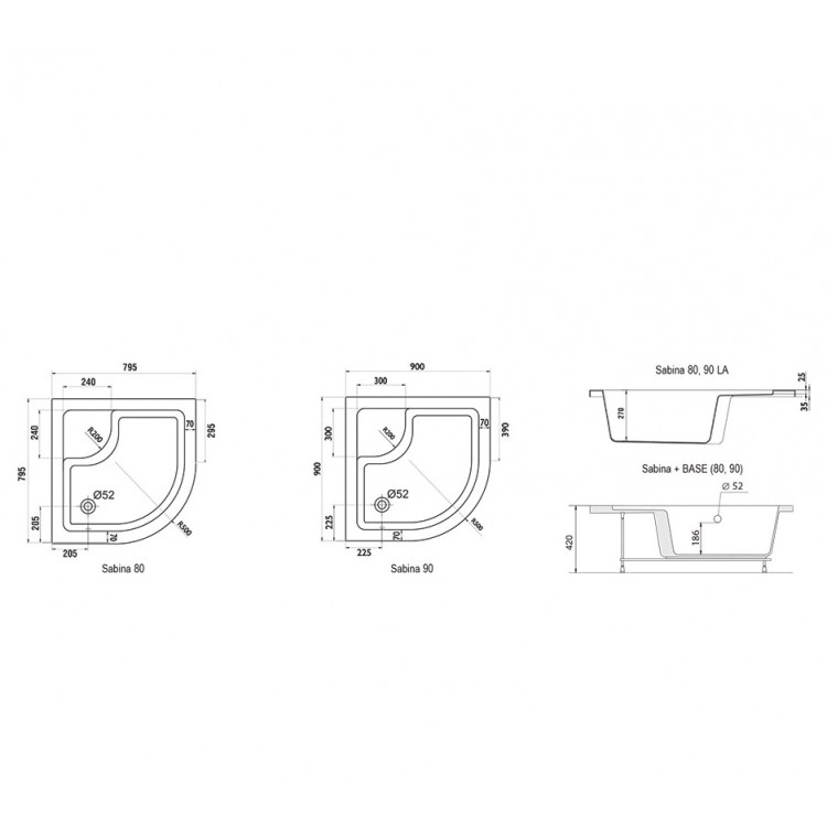Dušas paliktnis dziļais Ravak Sabina ar paneli 800x800