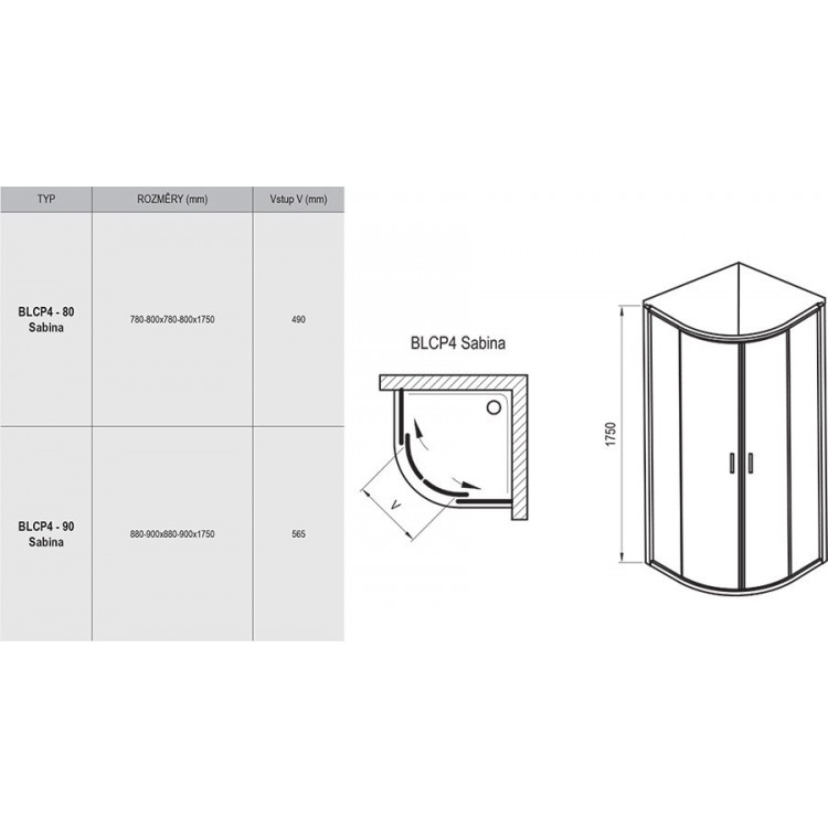 Dušas stūris pusapaļš RAVAK BLCP4 Sabina 80x80