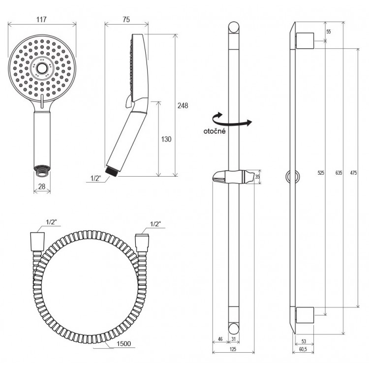 Dušas komplekts Ravak 70cm, hroms X07P177