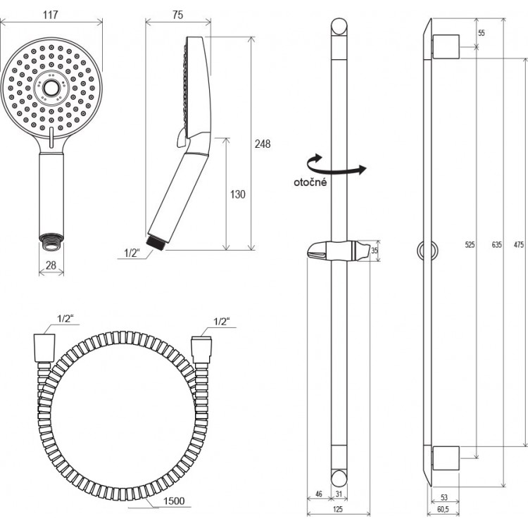 Dušas komplekts Ravak 60cm, X07S003