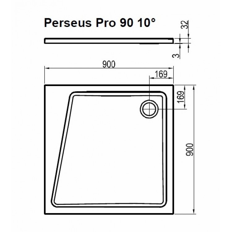 Dušas paliktnis kvadrātveida RAVAK Perseus Pro 10° 90x90 cm