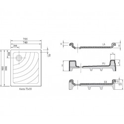 Dušas paliktnis taisnstūra RAVAK ANETA 75x90 LA