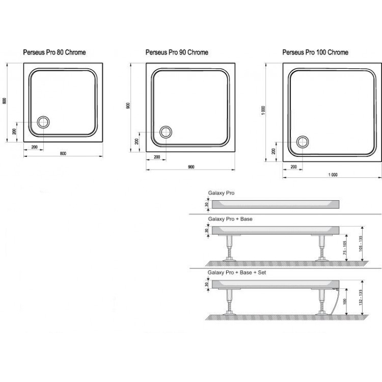 Dušas paliktnis kvadrātveida RAVAK Perseus Pro Chrome 90x90 cm