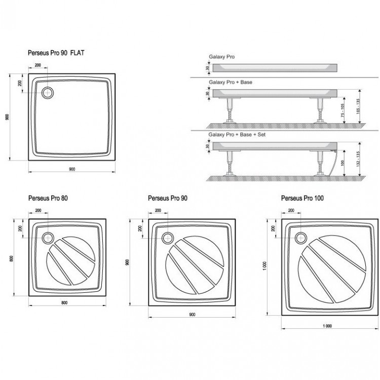 Dušas paliktnis kvadrātveida RAVAK Perseus Pro 100x100 cm