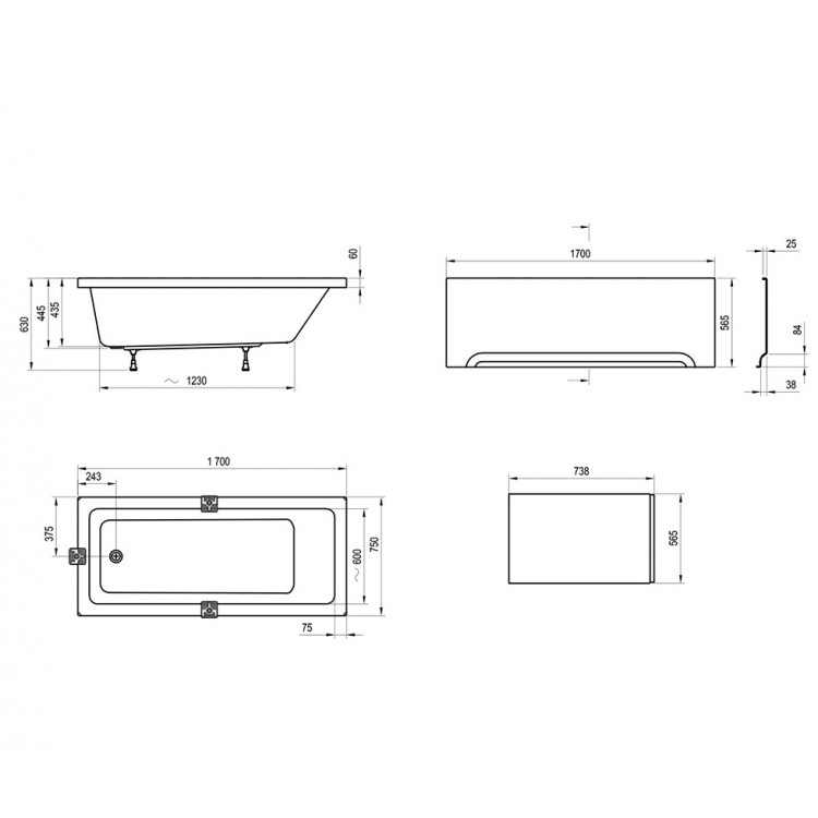 Taisnstūra vanna Ravak 10° 170 x 75 cm, balta