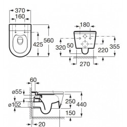 Tualetes pods piekaramais Roca Inspira Round Rimless ar Soft Close vāku