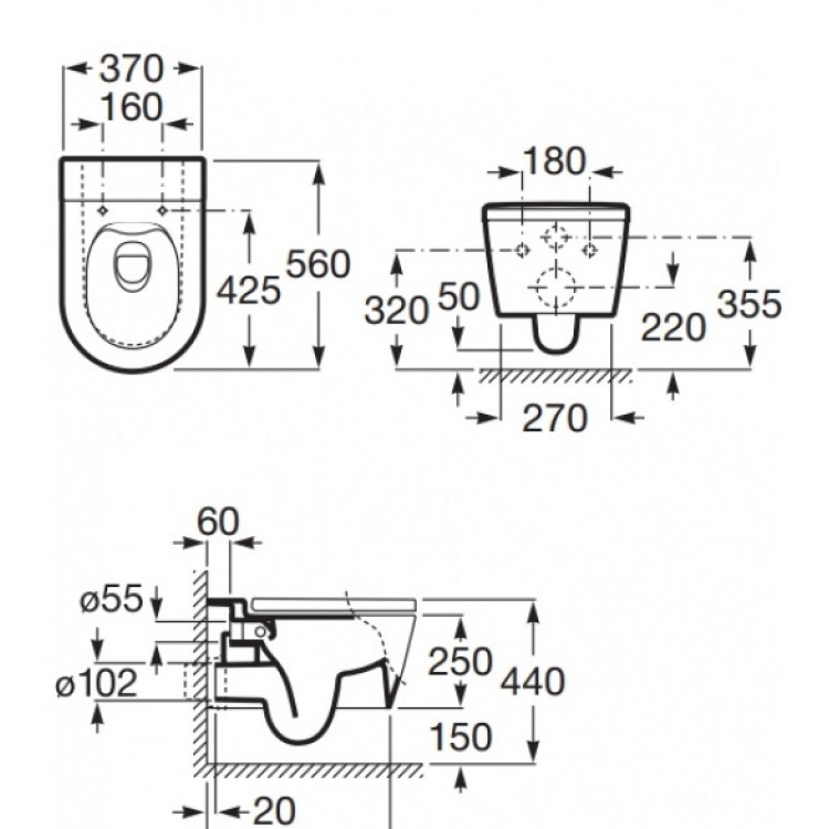 Tualetes pods piekaramais Roca Inspira Round Rimless ar Soft Close vāku