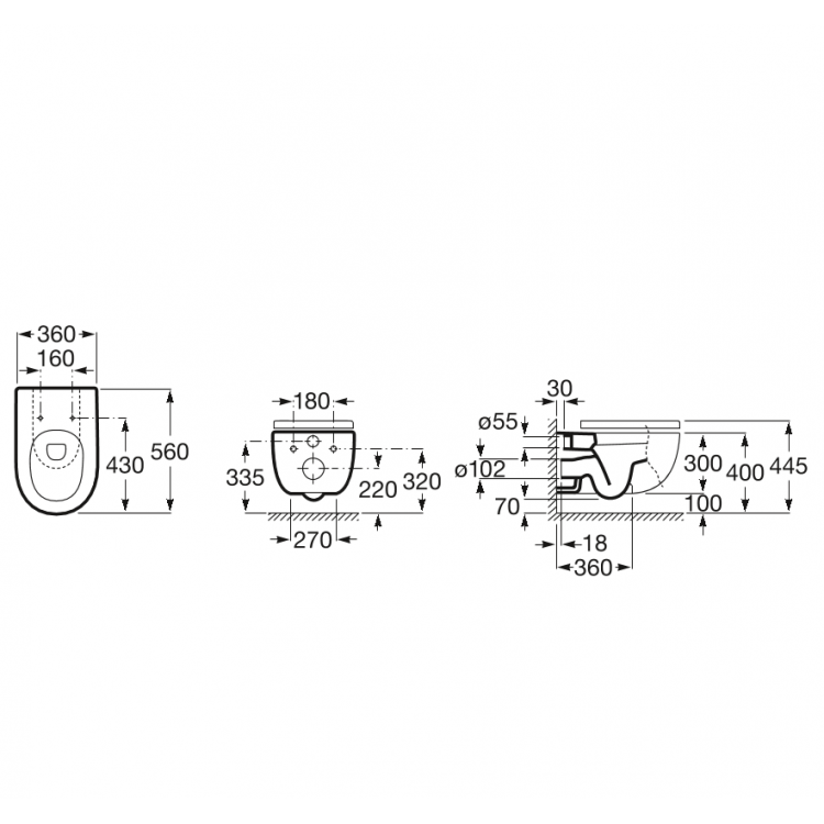 Tualetes pods piekaramais Roca Meridian Rimless A34H240000