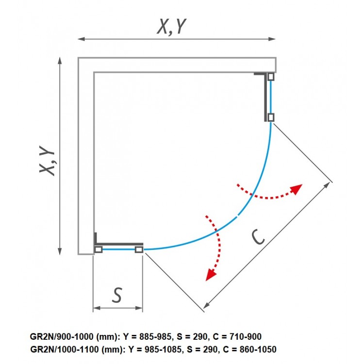 Dušas stūris pusapaļš Roth GR2N 100-110x100-110cm