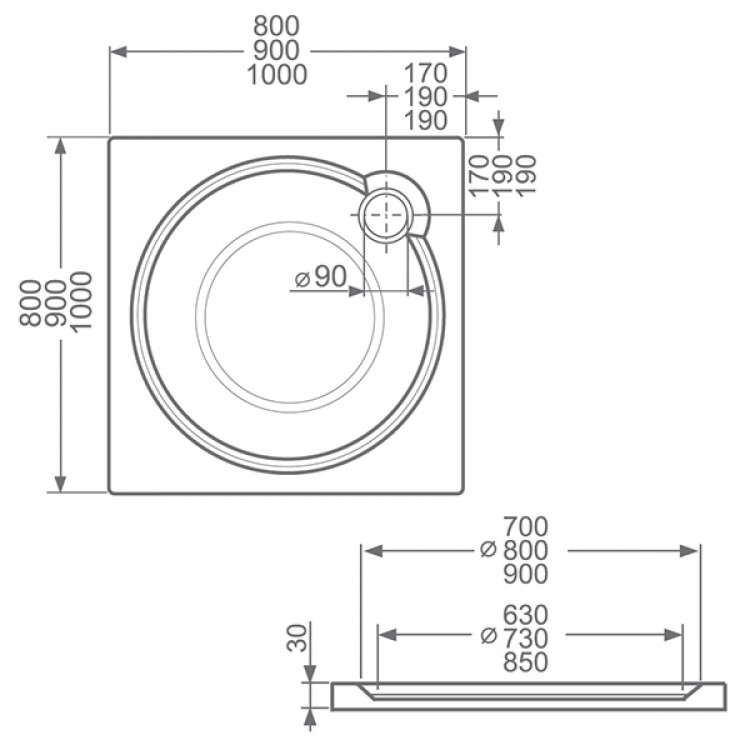 Dušas paliktnis kvadrātveida Roltechnik Macao-M 100x100cm,800006
