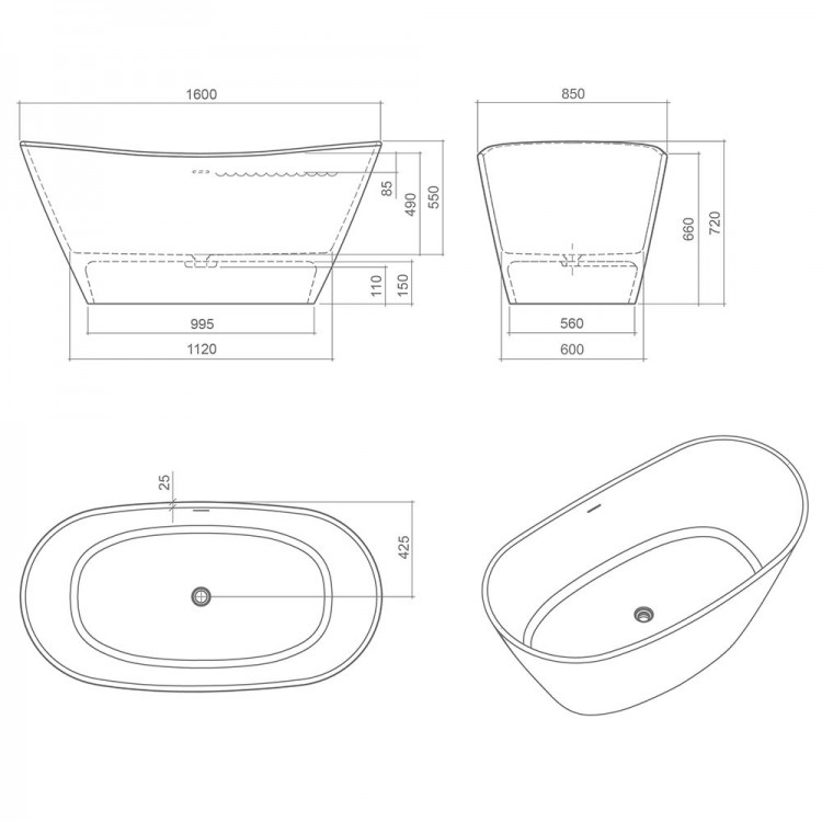 Brīvi stāvoša vanna Roth STONE AMORE 160x85 cm